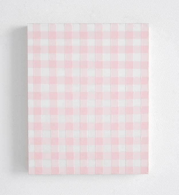 Pink grid, 24x30cm tape on wood  